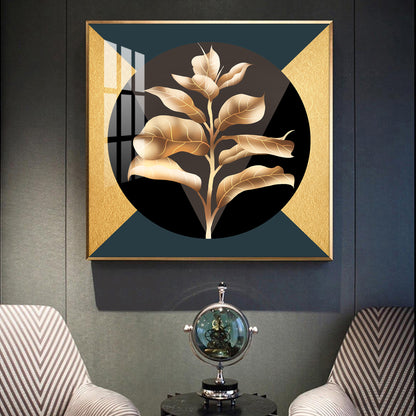 Golden Leaf Glass Finish Square Wall Art