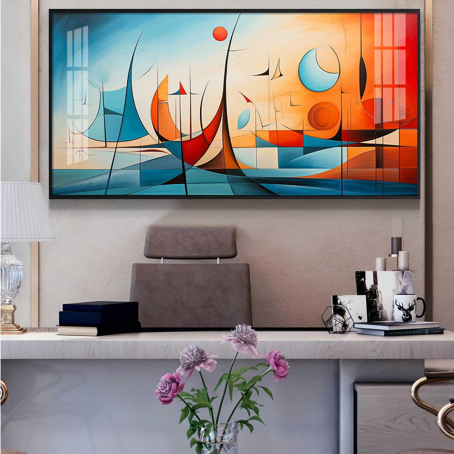 Beautiful Modern Abstract Glass Finish Horizontal Wall Art