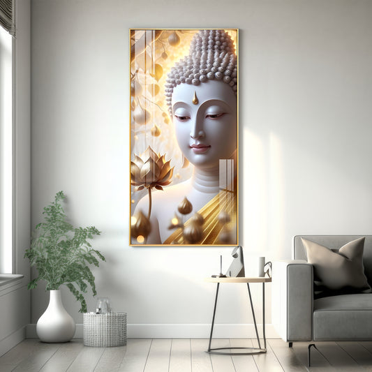 Sacred Stillness Buddha Glass Finish Vertical Wall Art
