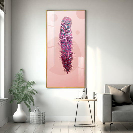 Pink Plume Glass Finish Vertical Wall Art