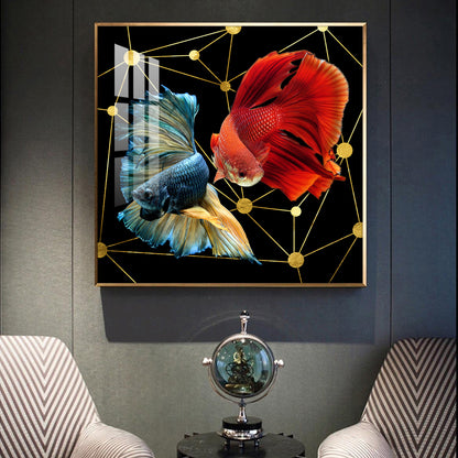 Abstract Betta Fish Glass Finish Square Wall Art