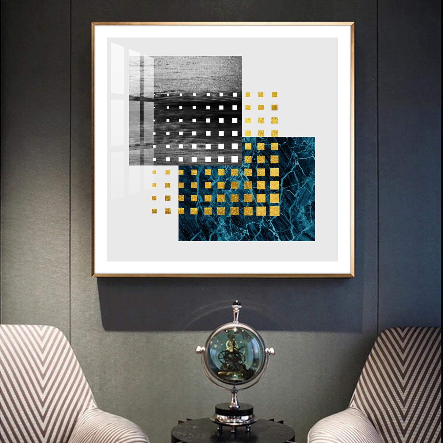 Golden Noir Mosaic Glass Finish Square Wall Art