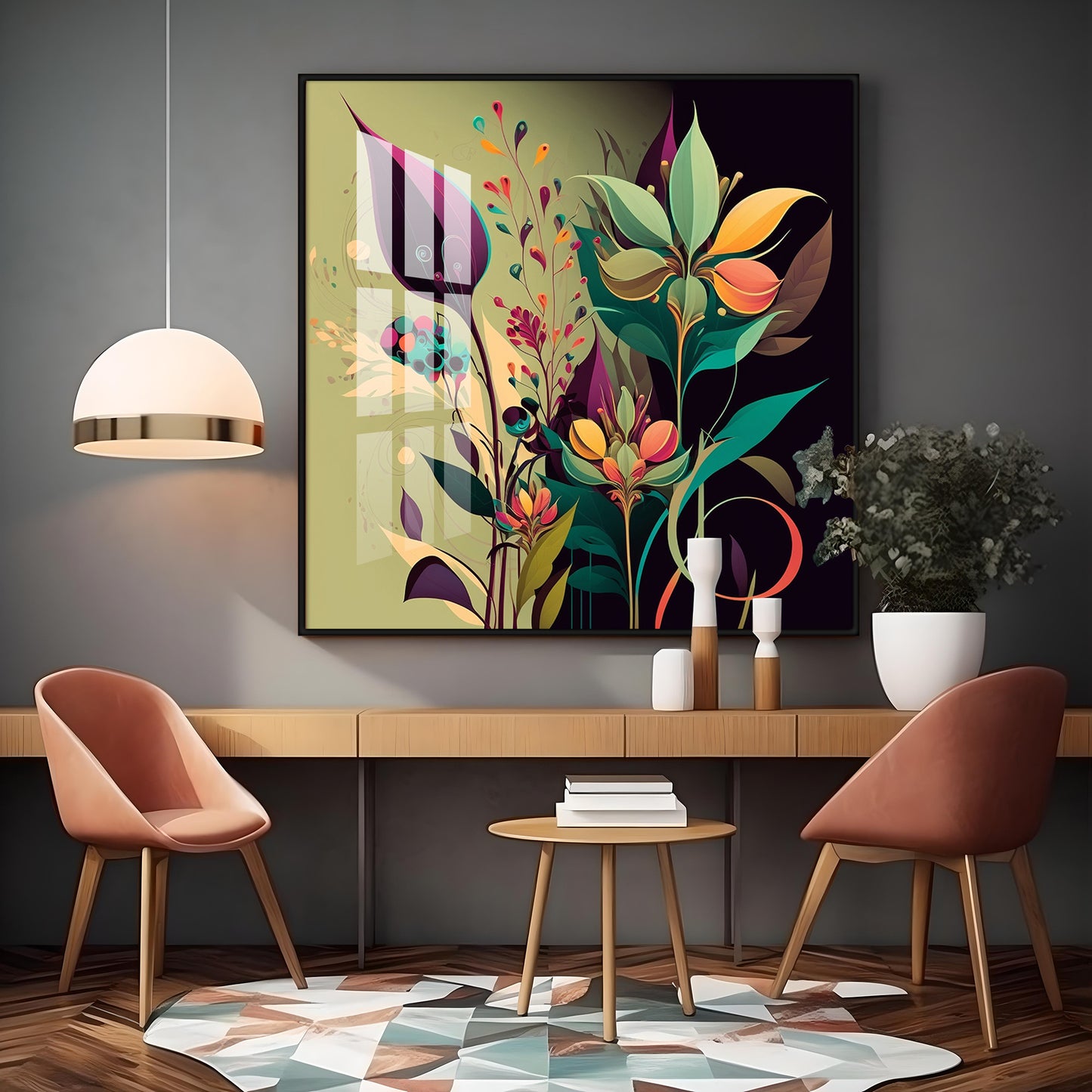 Midnight Petals Glass Finish Square Wall Art