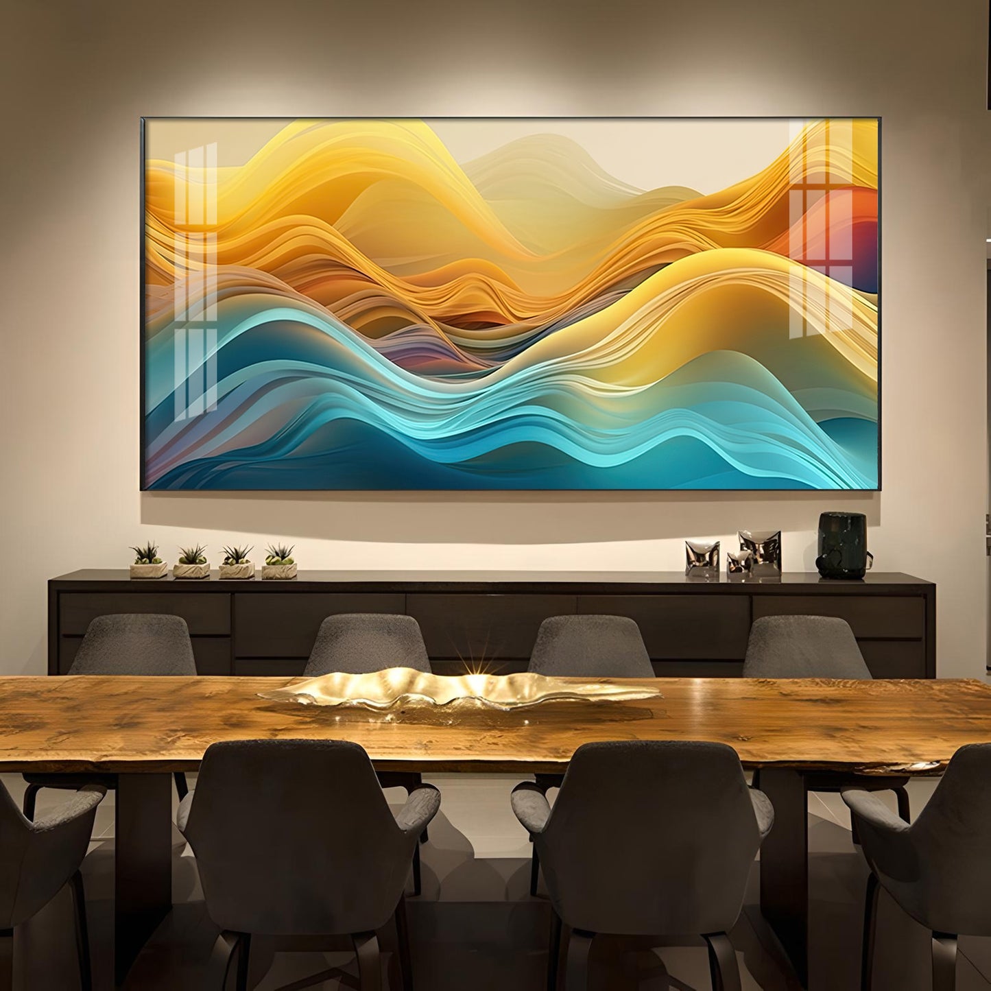 Waves Elegance Glass Finish Horizontal Wall Art