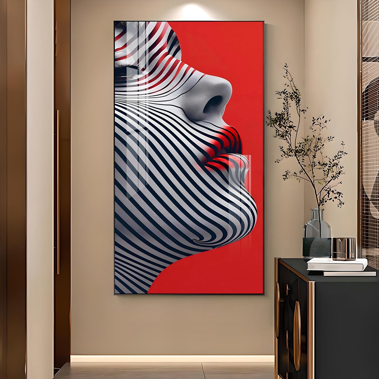 Stripes of Distinction Glass Finish Vertical Wall Art