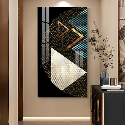 Triangular Opulence Glass Finish Vertical Wall Art