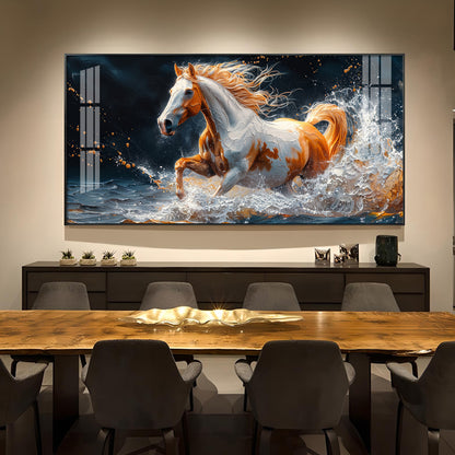 One Horse Running Glass Finish Horizontal Wall Art