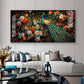 Peacock In Colorful Blossom Glass Finish Horizontal Wall Art
