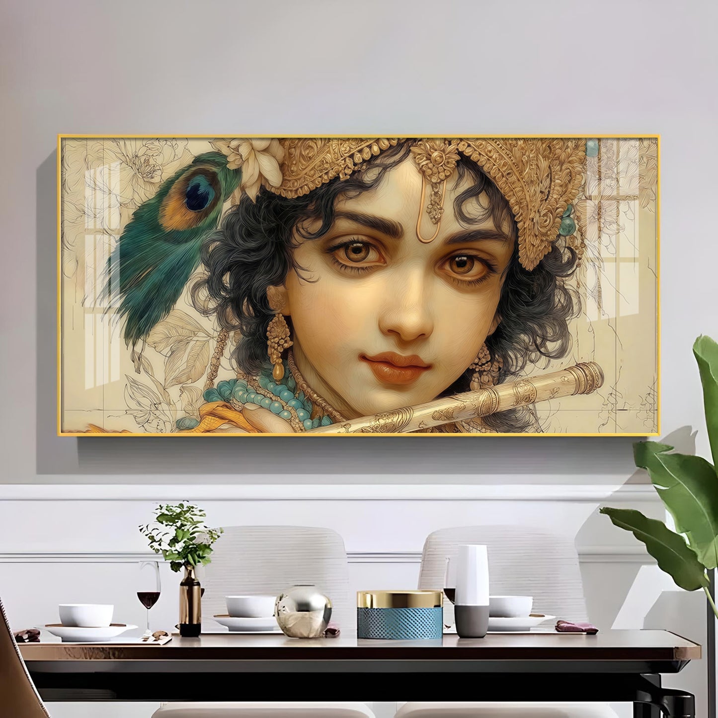 Shri Krishna Glass Finish Horizontal Wall Art