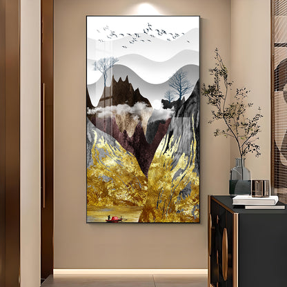 Gilded Mountain Essence Glass Finish Vertical Wall Art