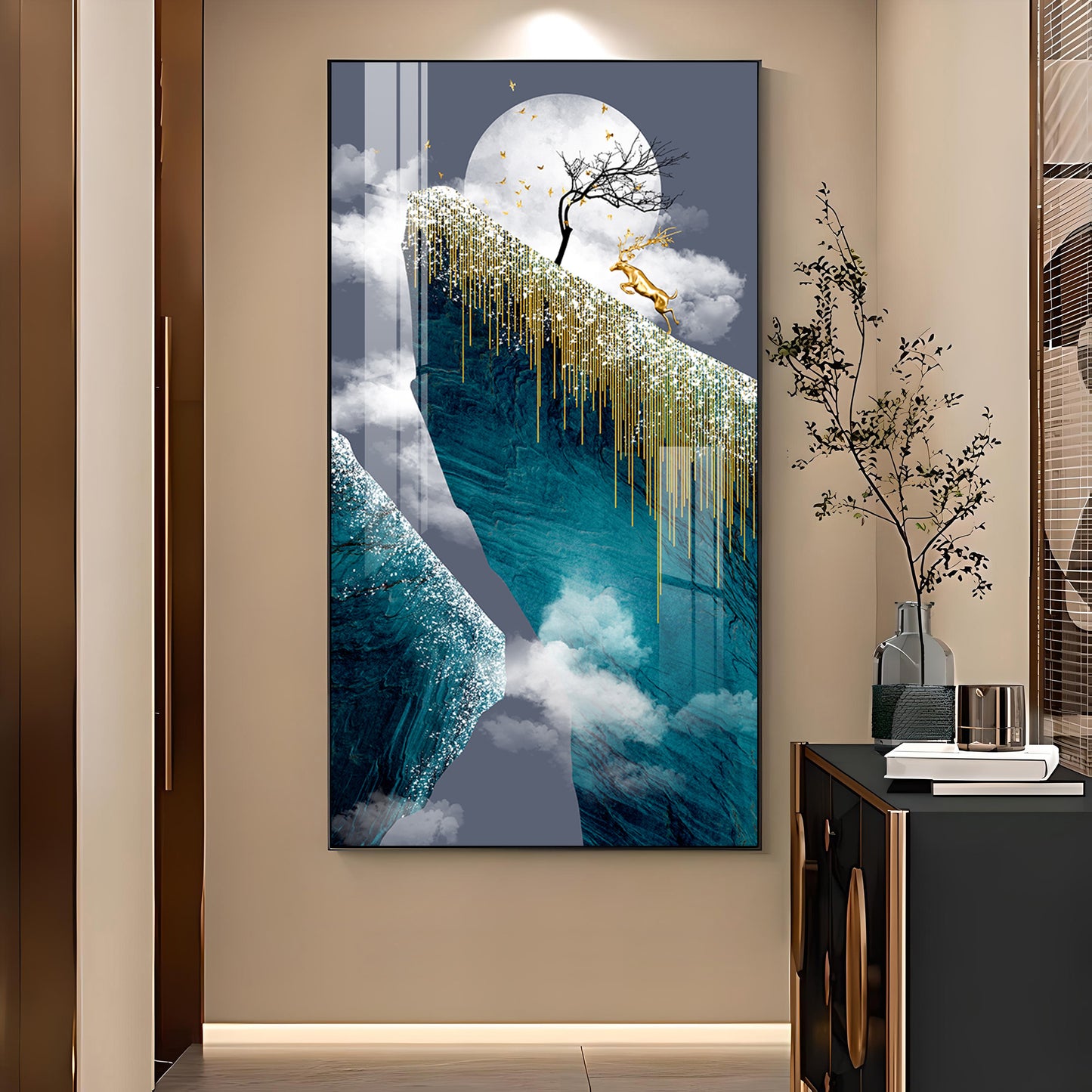 Frosted Heights Glass Finish Vertical Wall Art