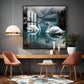 Graceful Swans in Water Glass Finish Square Wall Art
