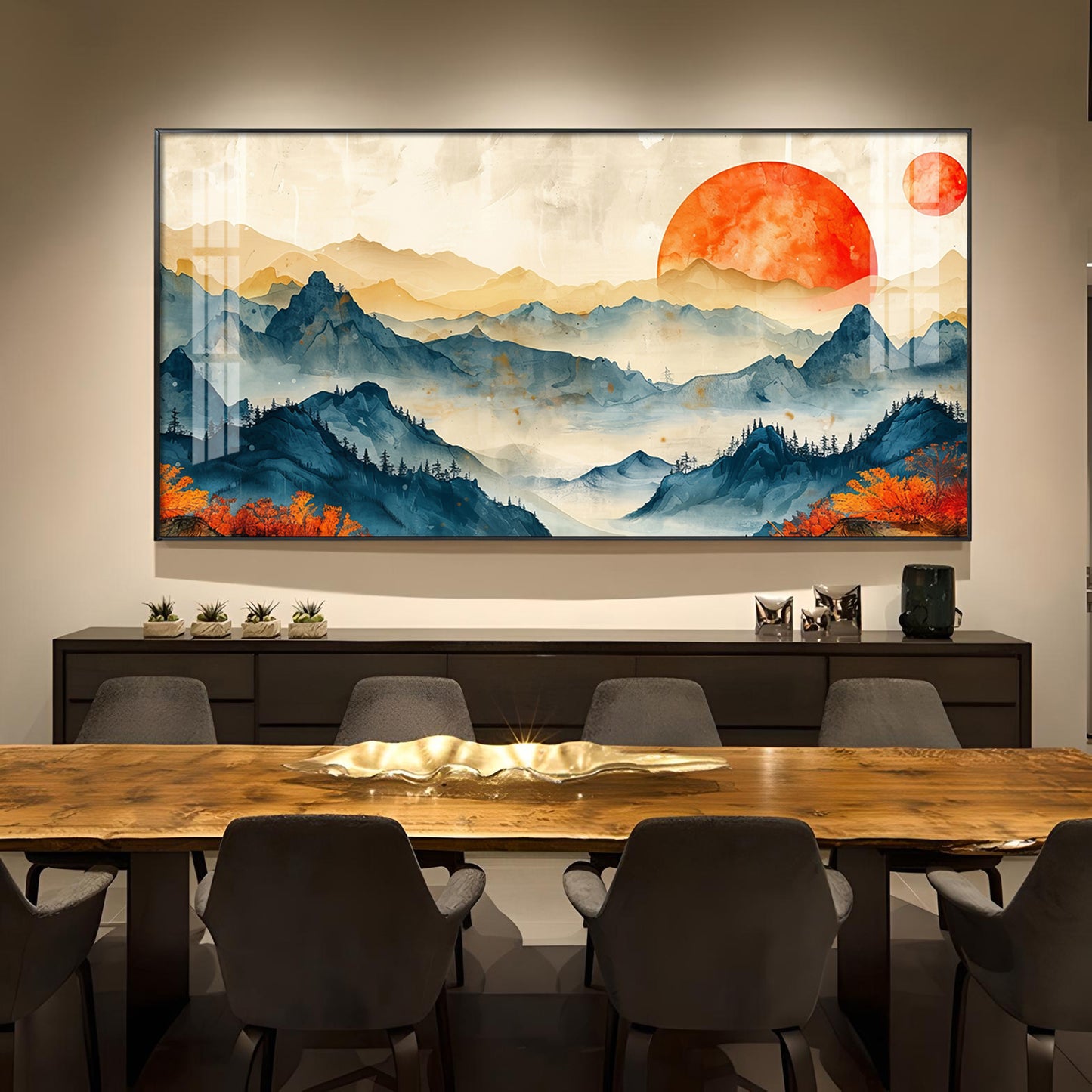 Sunrise In Mountains Glass Finish Horizontal Wall Art