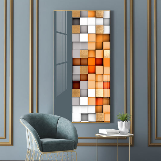Multiple Abstract Blocks Glass Finish Vertical Wall Art