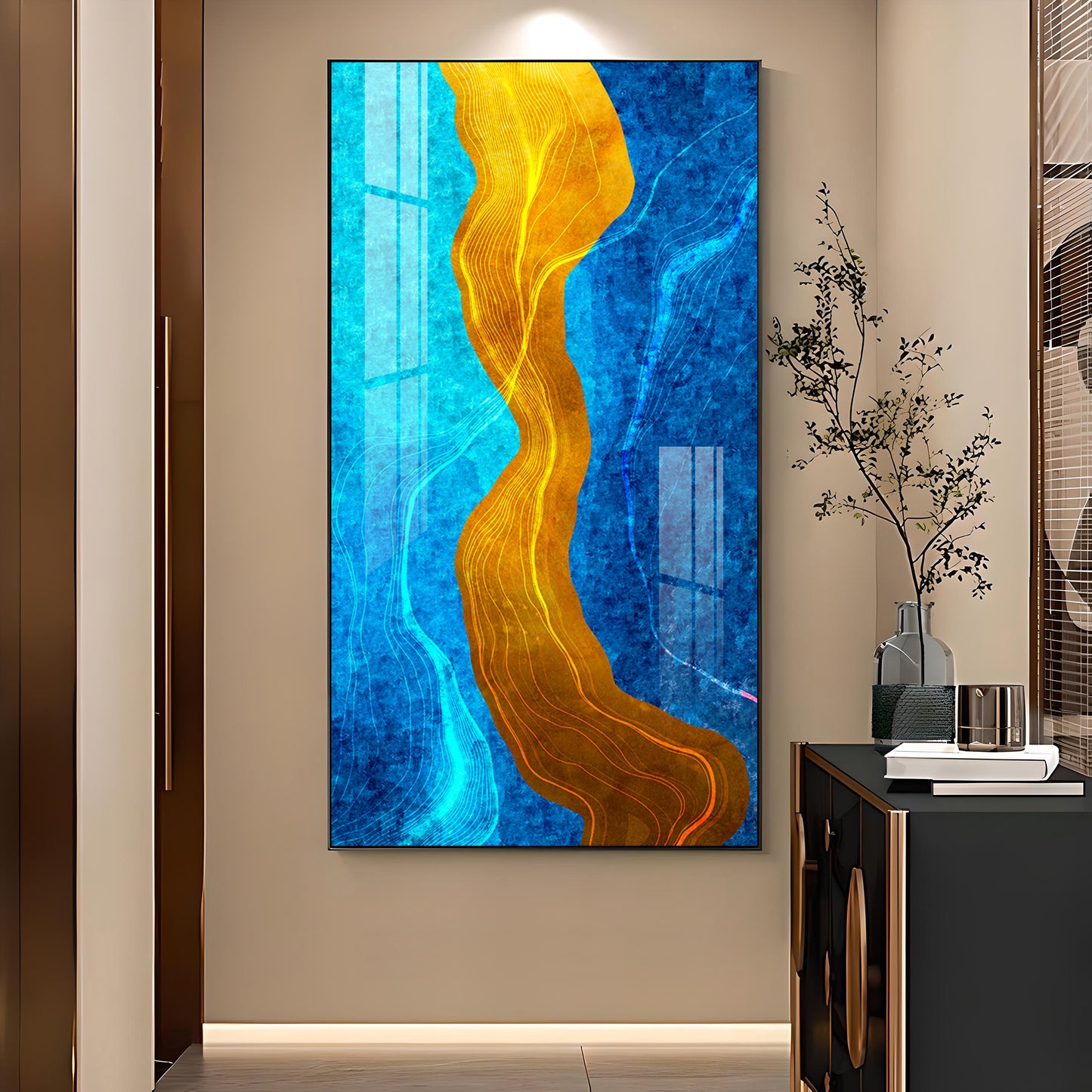 Daffodil Wave Glass Finish Vertical Wall Art