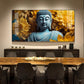 Majestic Buddha With Flower Glass Finish Horizontal Wall Art