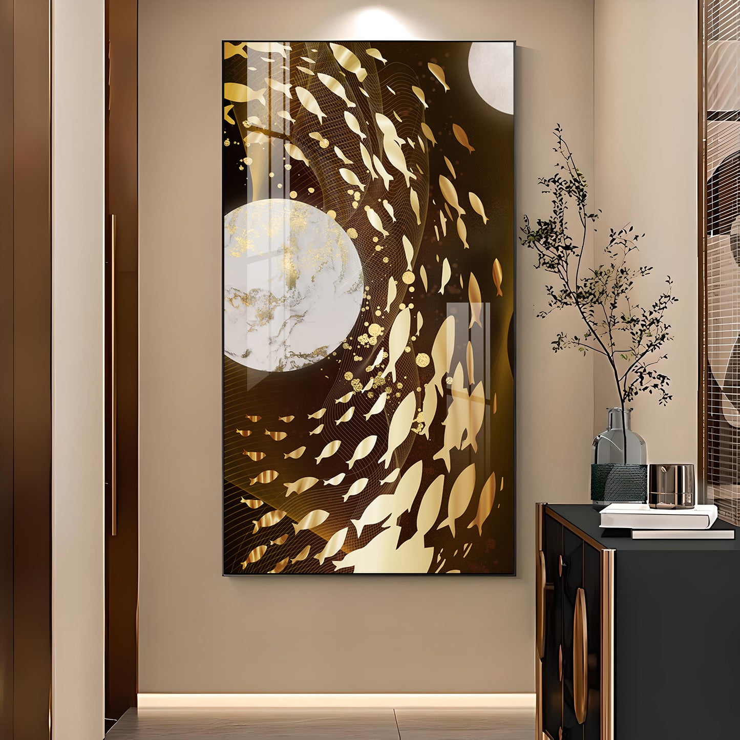 Aquatic Realm Glass Finish Vertical Wall Art