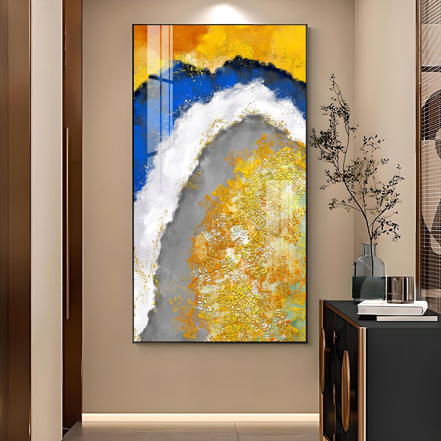 Ethereal Waveform Glass Finish Vertical Wall Art