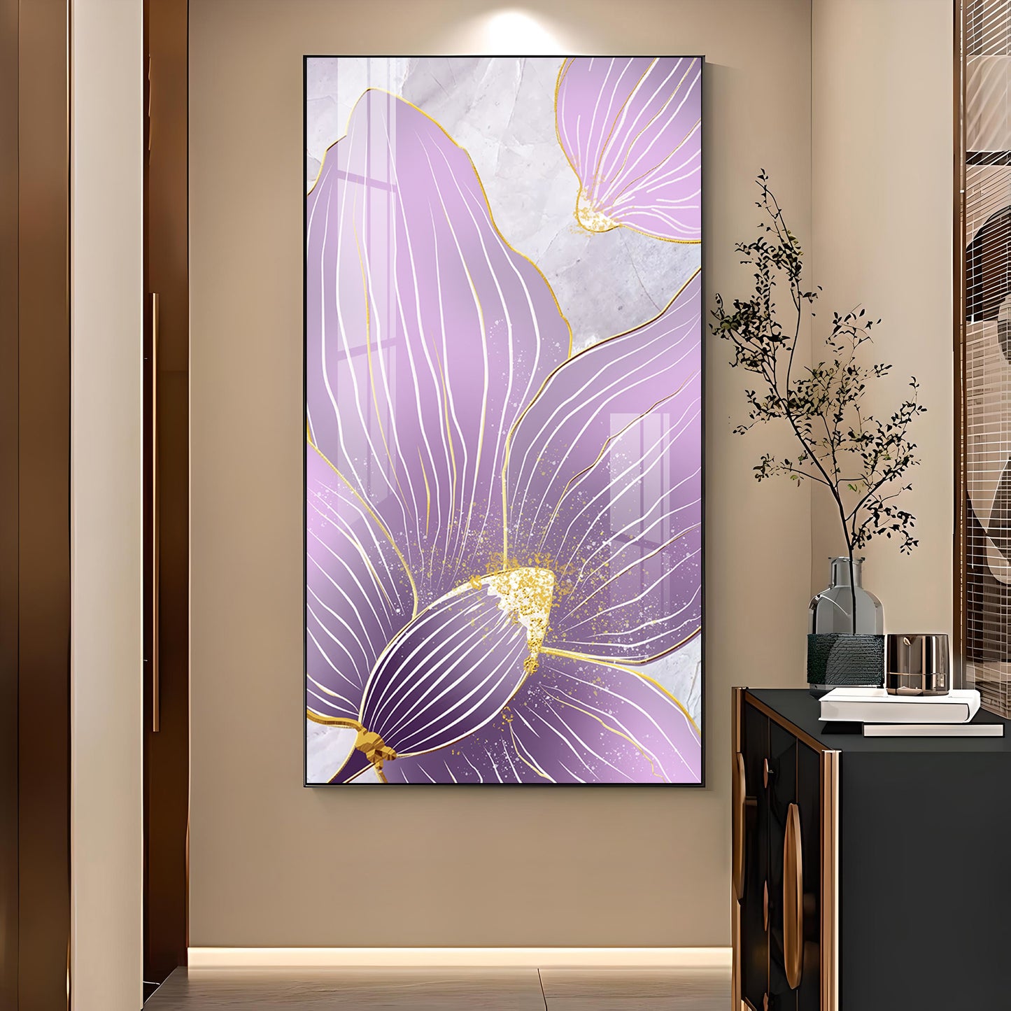 Purple Orchid Glass Finish Vertical Wall Art