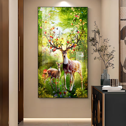 Majestic Deer Glass Finish Vertical Wall Art