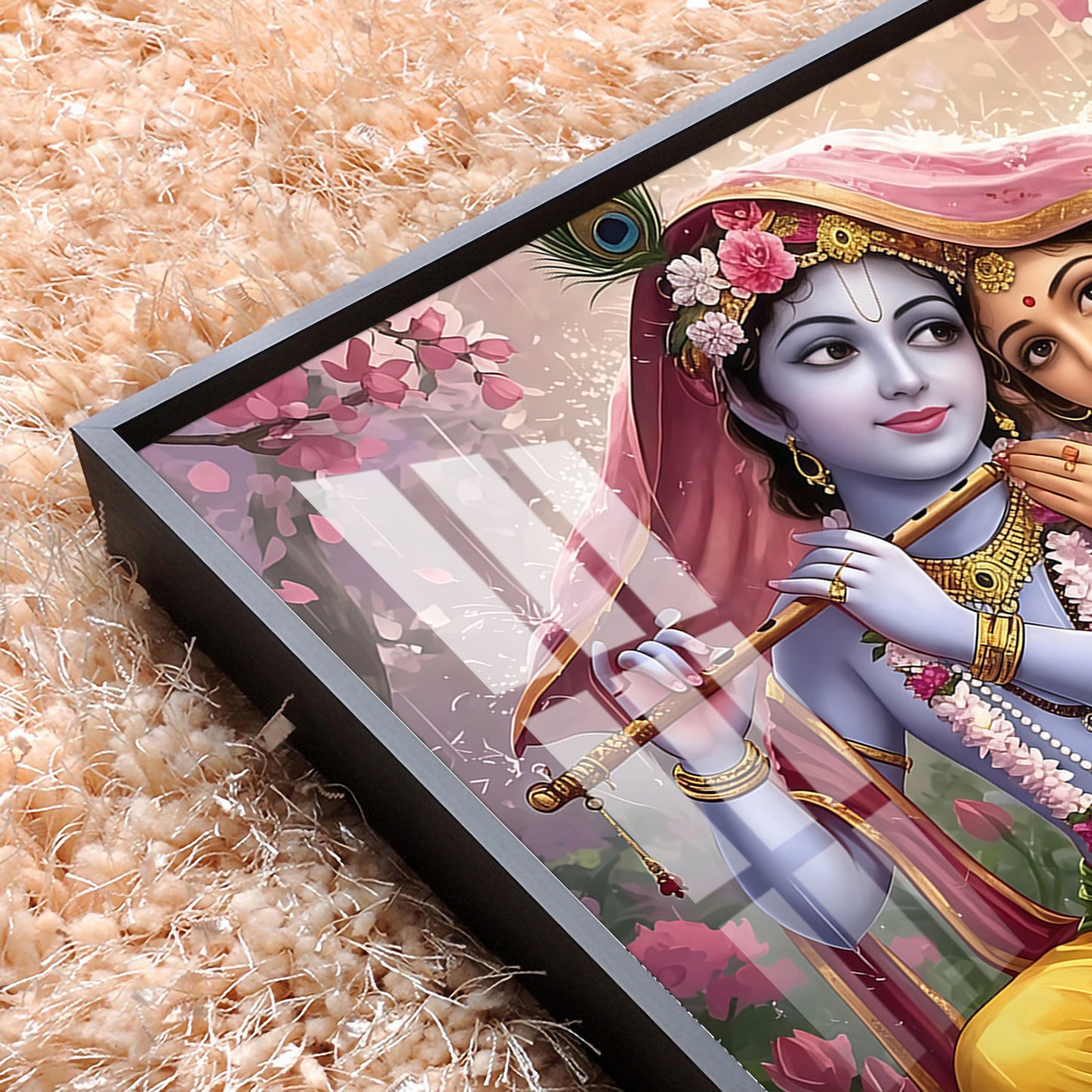 Shri Radha Krishna Glass Finish Square Wall Art