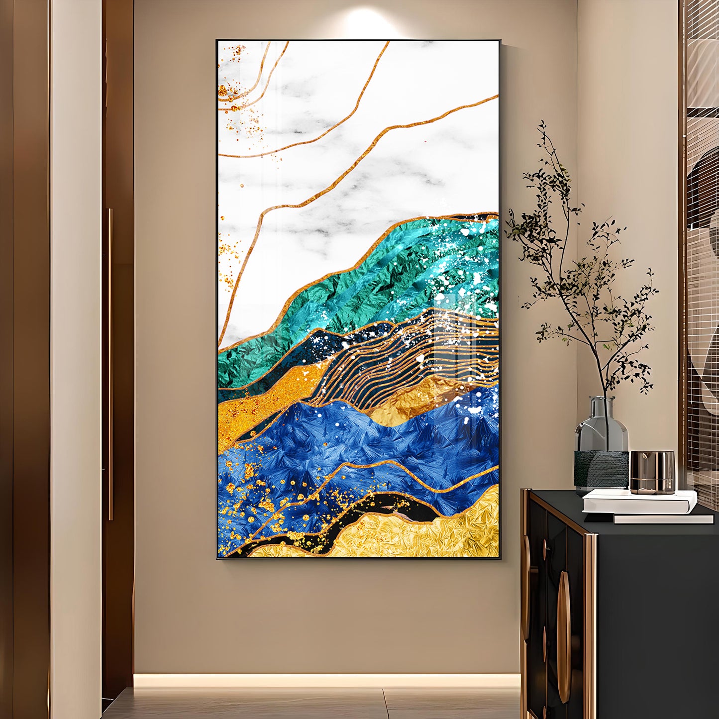 Celestial Marble Fusion Glass Finish Vertical Wall Art