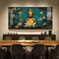 Golden Buddha With Lotus Glass Finish Horizontal Wall Art