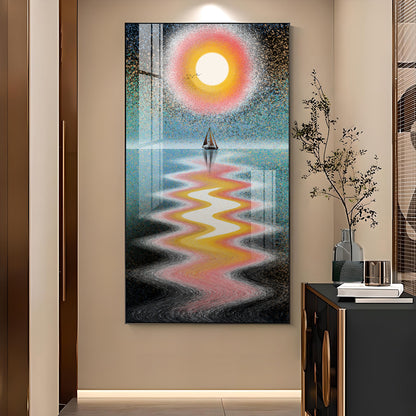 Sunlit Voyage Glass Finish Vertical Wall Art