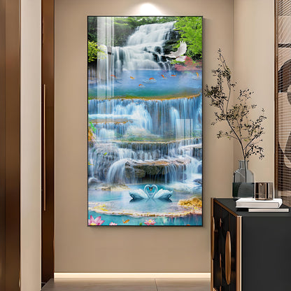 Ethereal Waterscape Glass Finish Vertical Wall Art