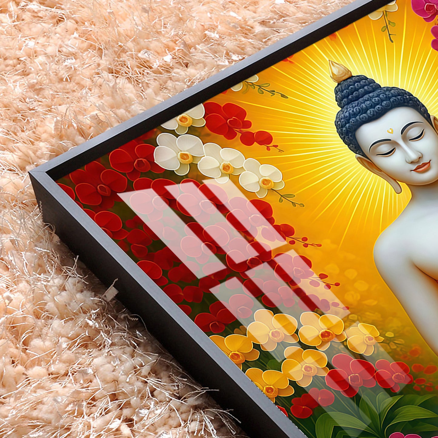 Serene Gautam Buddha Glass Finish Square Wall Art