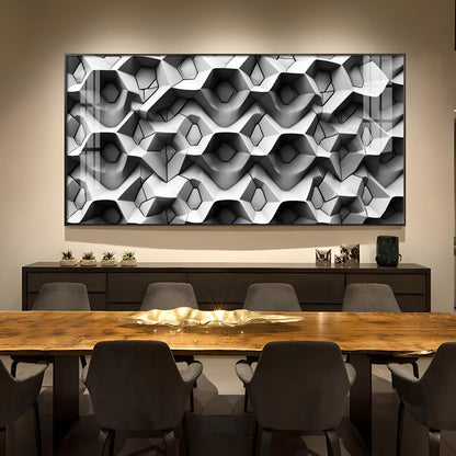 Beautiful Geometric Gray Background Glass Finish Horizontal Wall Art