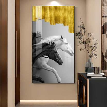 Running Stallions Glass Finish Vertical Wall Art