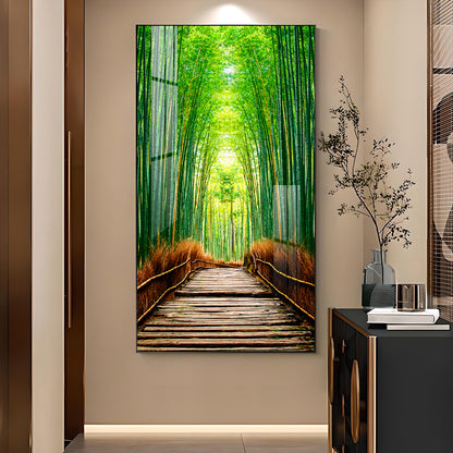 Harmony in Bamboo Trails Glass Finish Vertical Wall Art