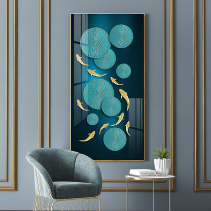 Azure Elegance Glass Finish Vertical Wall Art