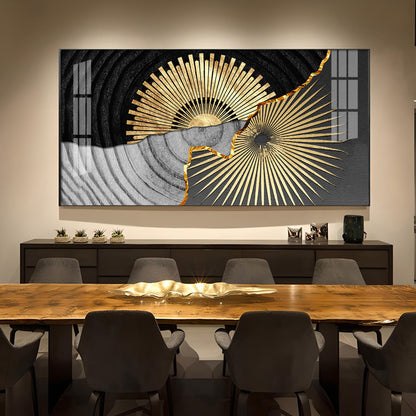 Golden Texture Fusion Glass Finish Horizontal Wall Art