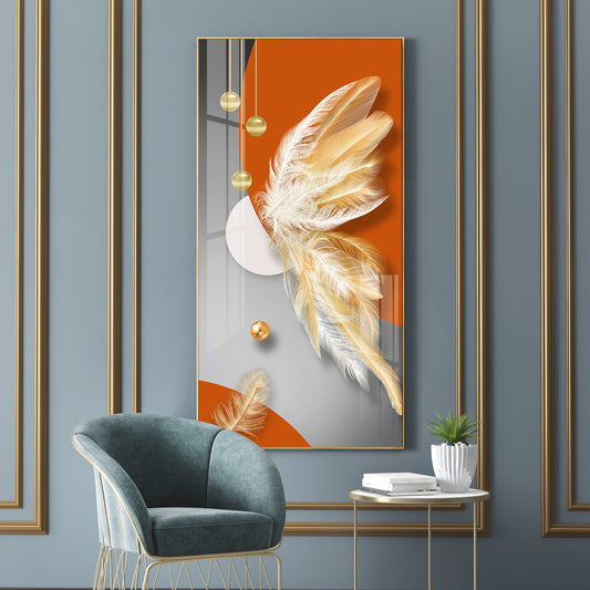 Whimsical Feather Glass Finish Vertical Wall Art
