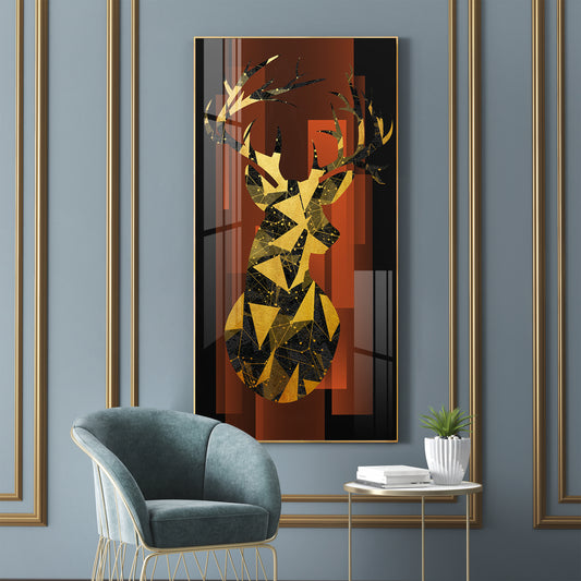 Abstract Deer Portrait Glass Finish Vertical Wall Art