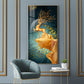 Golden Deer Jumping Glass Finish Vertical Wall Art
