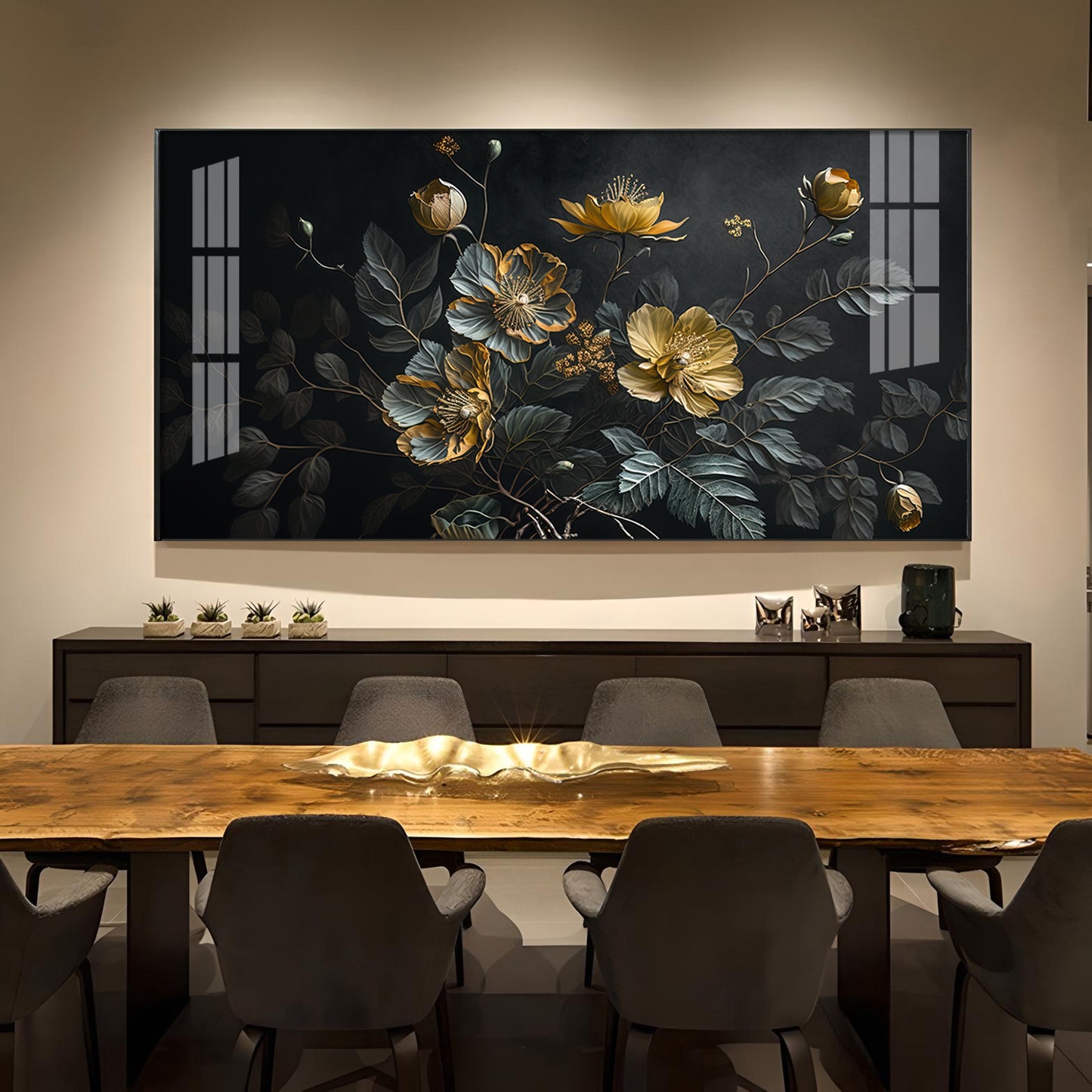 Amazing Flower Blooming Glass Finish Horizontal Wall Art