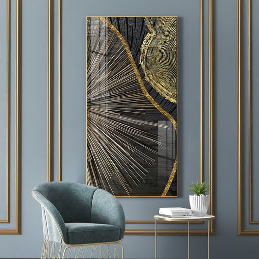 Golden Abyss Glass Finish Vertical Wall Art