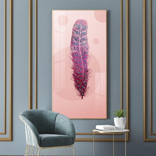 Pink Plume Glass Finish Vertical Wall Art