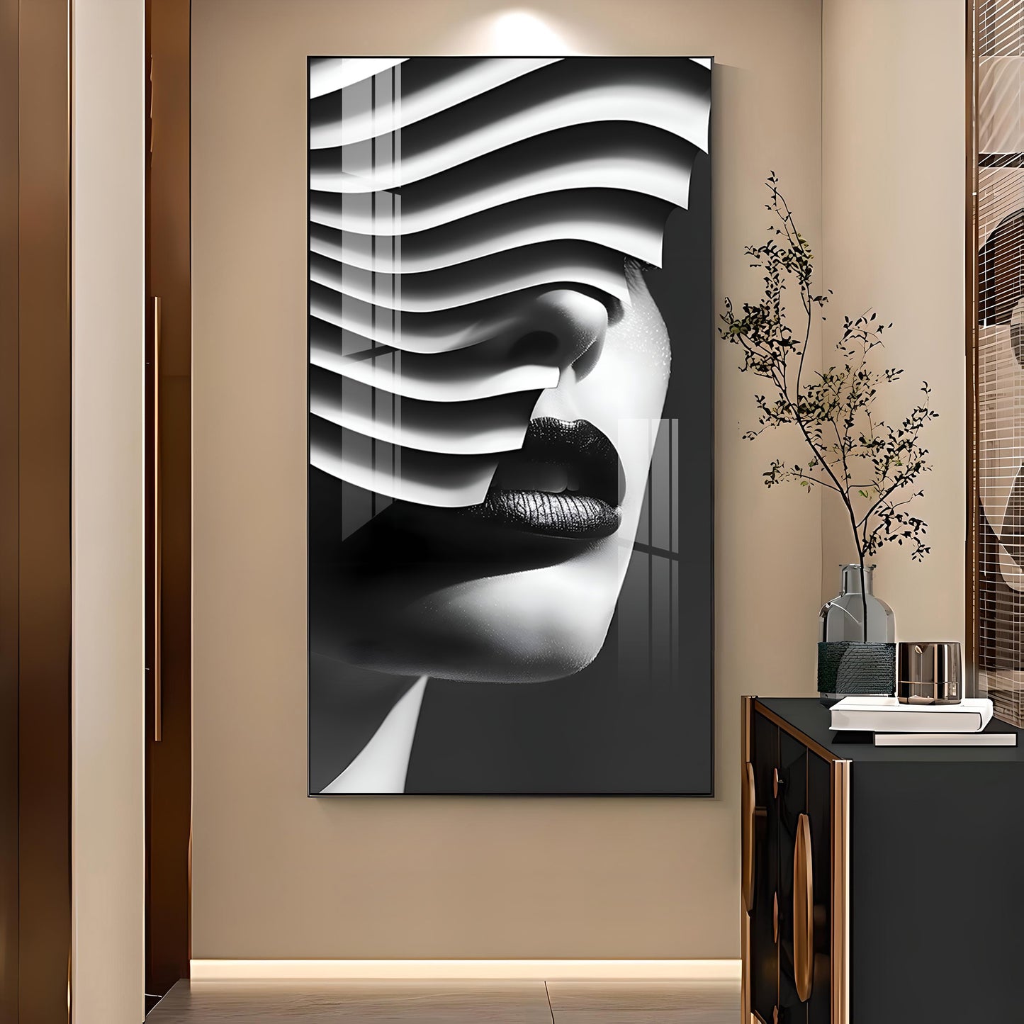 Facade of Harmony Glass Finish Vertical Wall Art