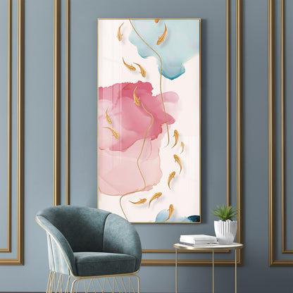 Pink and Blue Floral Glass Finish Vertical Wall Art