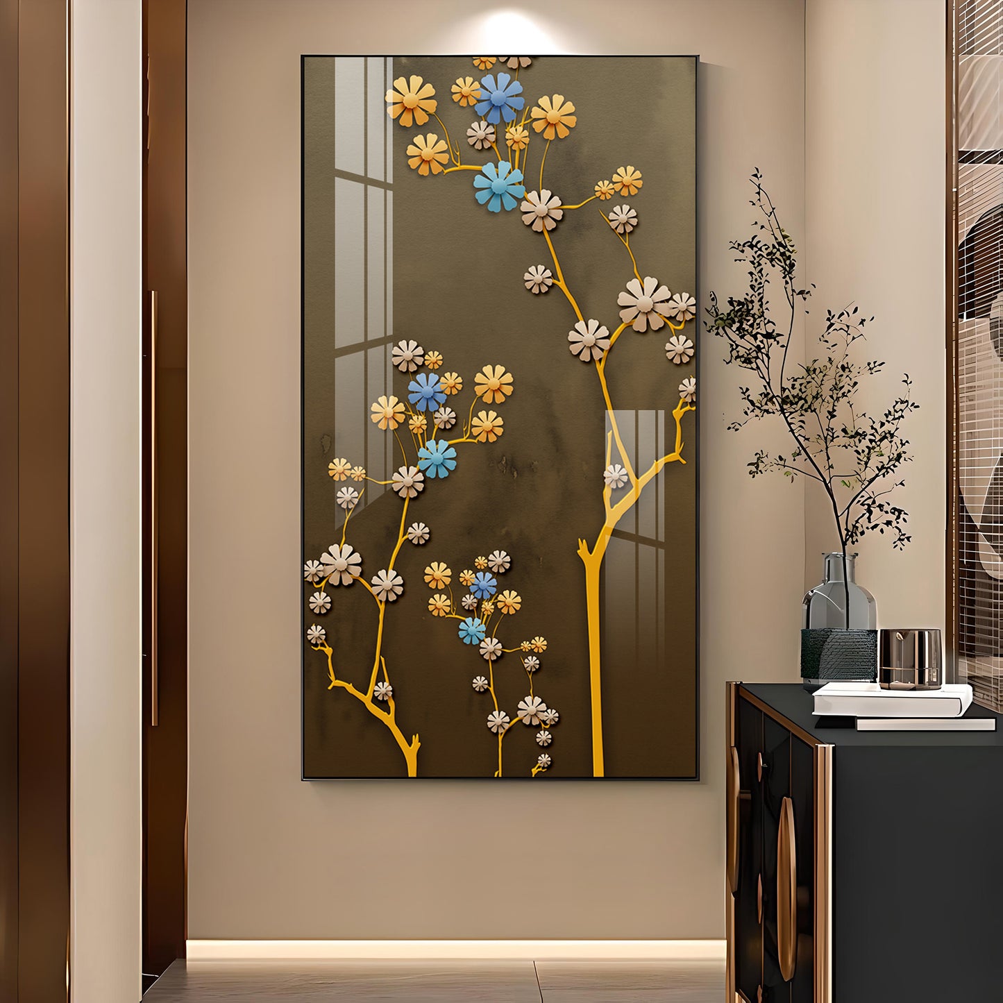 Blossom Mural Glass Finish Vertical Wall Art