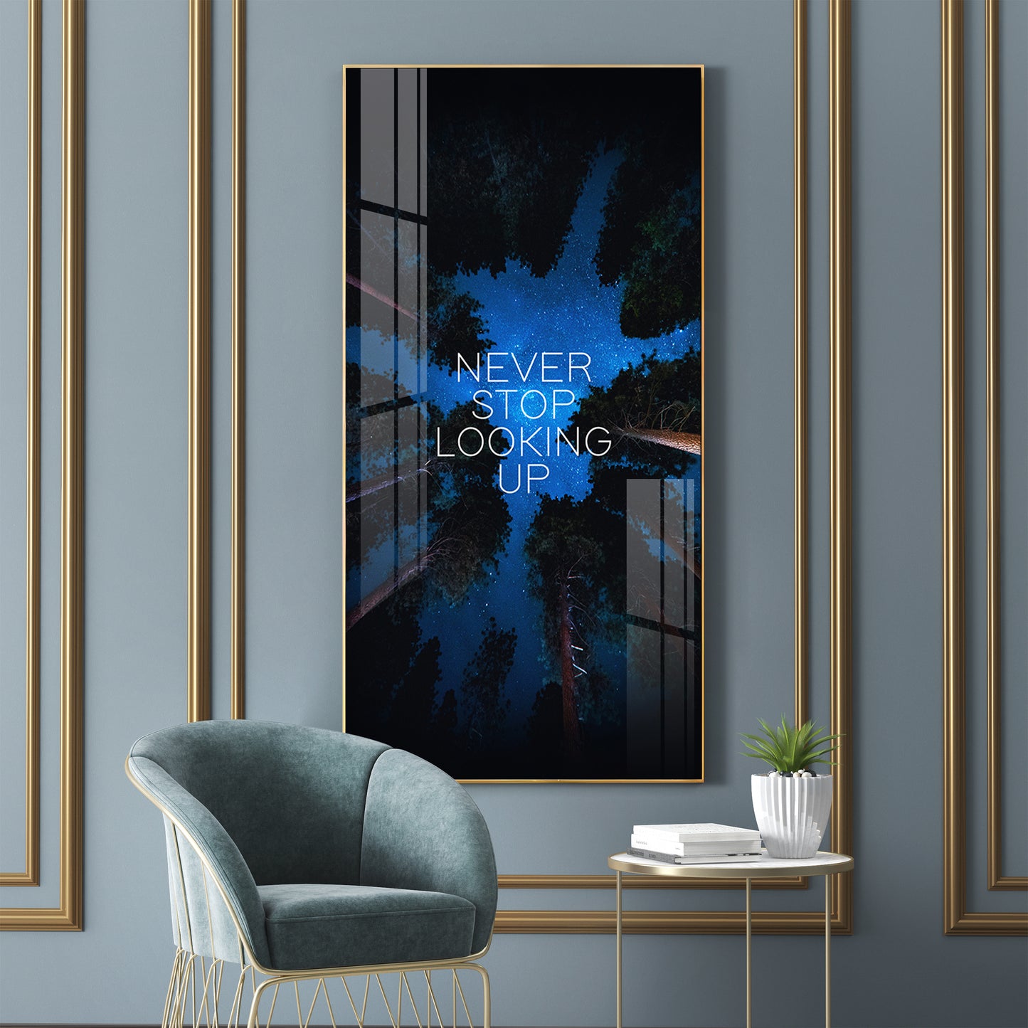 Never Stop Looking Up Motivational Glass Finish Vertical Wall Art