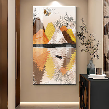 Journey Across Still Waters Glass Finish Vertical Wall Art