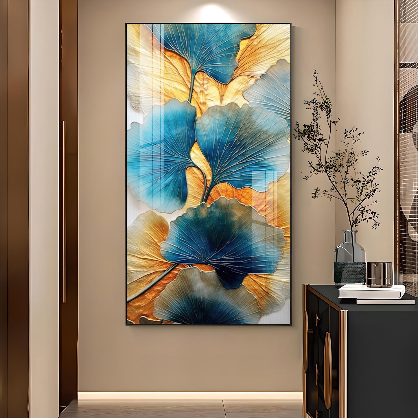 Noir Petal Glass Finish Vertical Wall Art