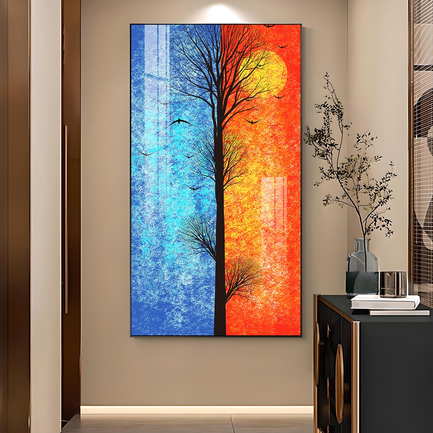 Tranquil Heights Glass Finish Vertical Wall Art