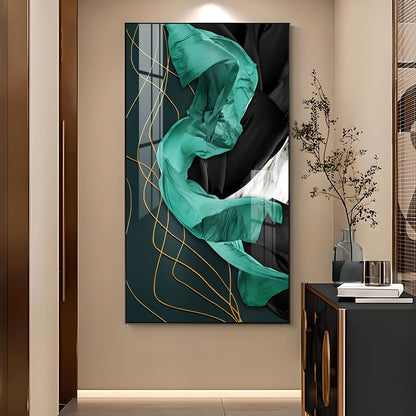 Emerald Elegance Glass Finish Vertical Wall Art