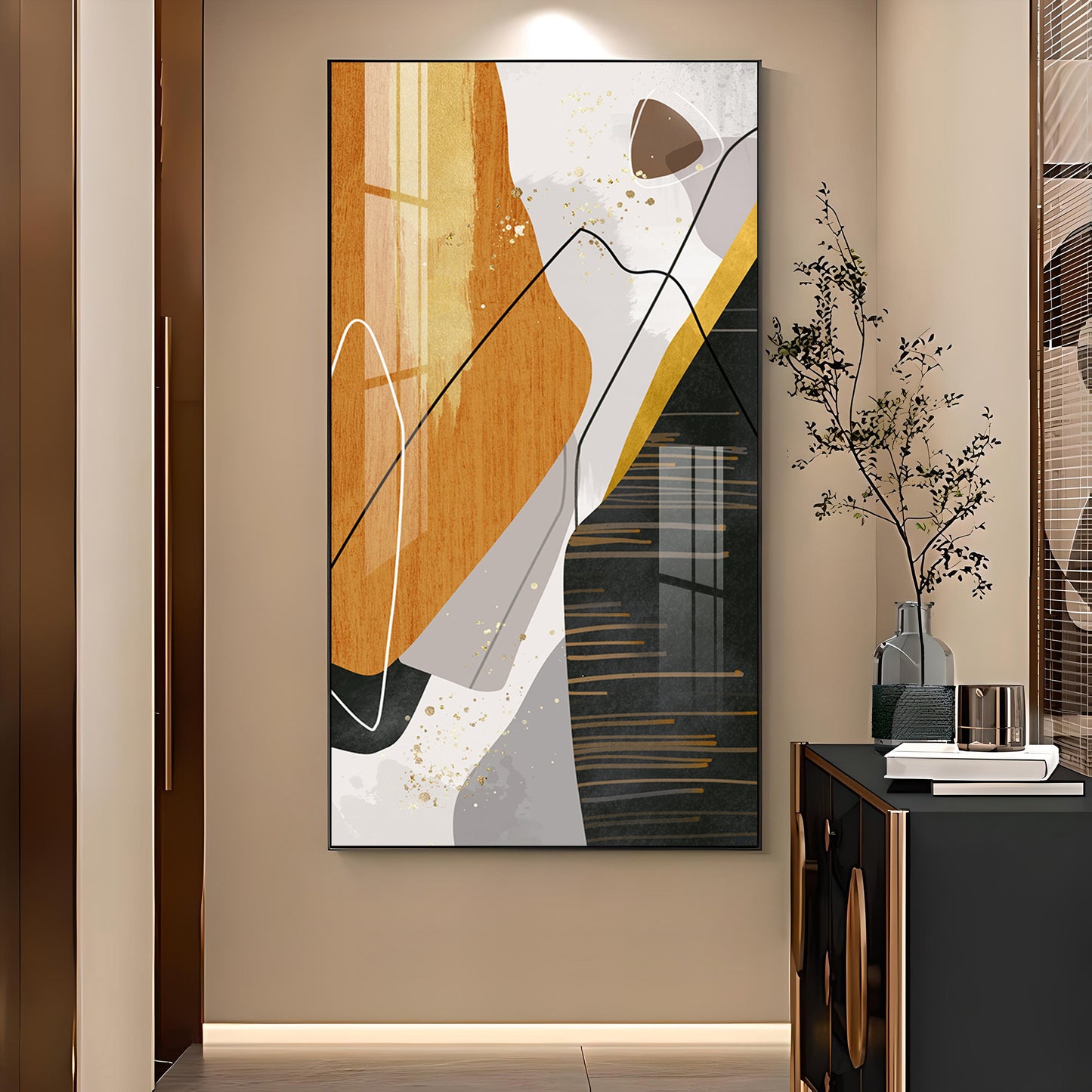 Noir Elegance Glass Finish Vertical Wall Art